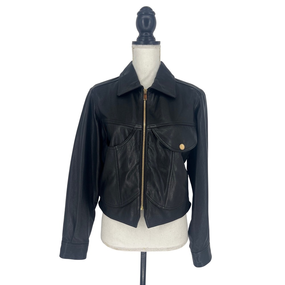 FRAME Leather Heart Jacket Black Cropped Zip Front Leather Jacket XS - Picture 3 of 14